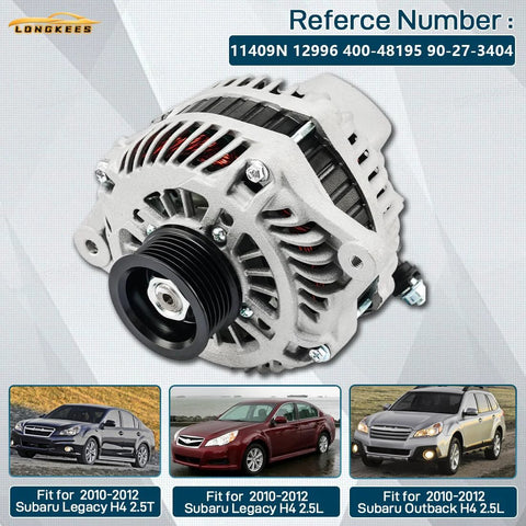 12V 110A Alternator For Outback And Legacy 2010-2012 2.5L With 6-Groove CW Pulley Replaces 11409N 12996 400-48195 90-27-3404