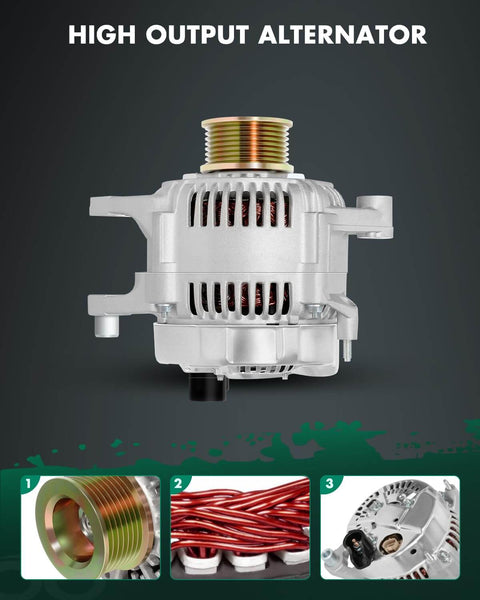 Front view of Beefed Up 12V 136A High Output Alternator Replacement For Dodge Dakota 1999 2000 Durango with 7 Groove CW Pulley