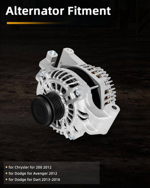 Beefed Up 12V 140Amp Replacement Alternator With 6 Groove Clutch Pulley For Dodge Avenger 2012 and Dart 2013–2016
