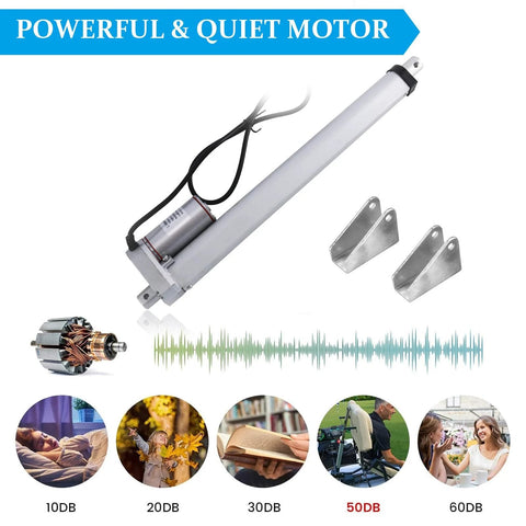 Homend 12V DC linear actuator, 20-inch stroke with mounting bracket, 900N max lift, silver finish, includes two brackets