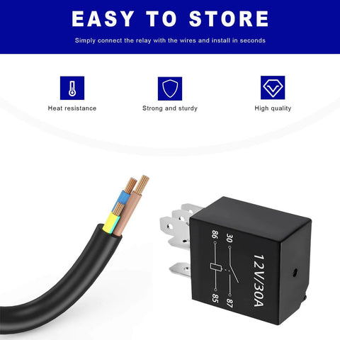 Four Pack 30A 5Pin 12V Starter Relays Waterproof Heavy Duty Auto Relays For Universal Car Accessories, close-up view of relay and wiring