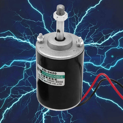 12V 30W Permanent Magnet DC Motor, 3000RPM High Speed CW/CCW Electric Gear Motor for DIY Generator on electric background