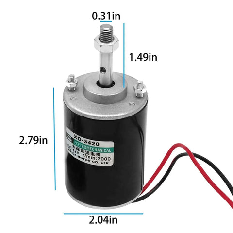 12V 30W Permanent Magnet DC Motor, 3000RPM High Speed CW/CCW Electric Gear Motor for DIY Generator with measurements