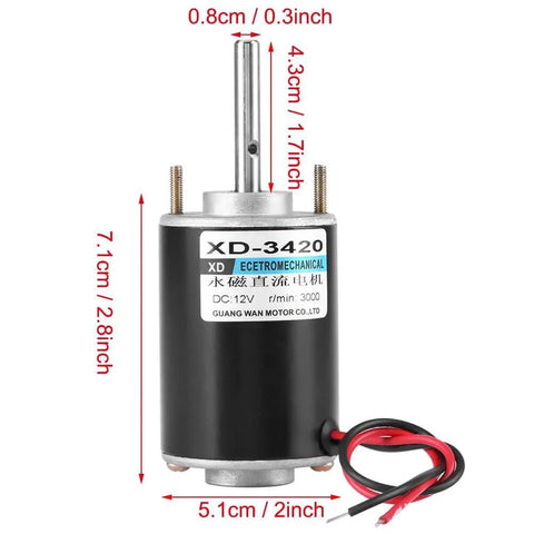Front view of 30W CW/CCW Permanent Magnet DC Motor Reversible Electric Gear Motor for DIY Generator XD-3420 (12V 3000RPM)