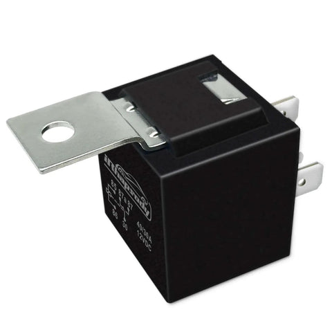 12V 40A/30A 5-Pin SPDT Automotive Relay Kit with 12V Coil, black casing, side view, ideal for auto projects and high-load systems