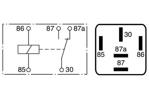 Diagram of Changeover Mini Relay 5 Pin 12V 40To60A Single Pole Auto Electrical Relay connections and pin layout