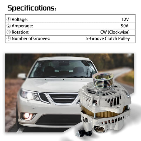 12V 90A Alternator Replacement For Subaru Impreza Forester 2004 2005 2006 2007 2008 2009 2010 With Five Groove Pulley Compatible With Saab Nine Two X
