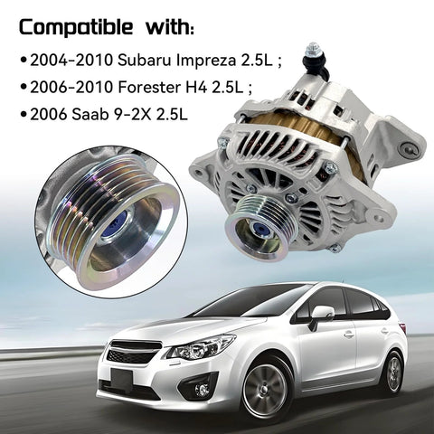 12V 90A Alternator Replacement For Subaru Impreza Forester 2004 2005 2006 2007 2008 2009 2010 With Five Groove Pulley Clockwise Rotation Bolt In Compatible With Saab Nine Two X 2006 High Output Auto Part Ready To Roll.