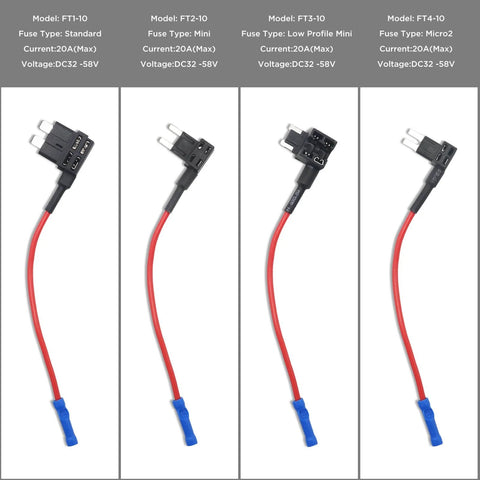 Image of 10 Pack 12V Car Add A Circuit Fuse Tap Adapter Kit with different Dual Slot ATO ATC Blade Fuse Holders on white background.