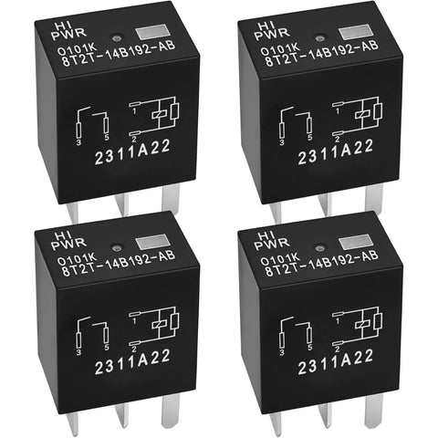 12V DC 4 Pin Plug In Automotive Relay Set Of 2 For Ford Vehicles OEM Replacement, 30A Load Rating, durable black 4-pack relays