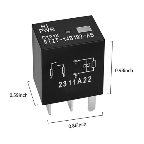 12V DC 4 Pin Plug In Automotive Relay Set Of 2 For Ford Vehicles OEM Replacement, 30A Load Rating, black relay dimensions