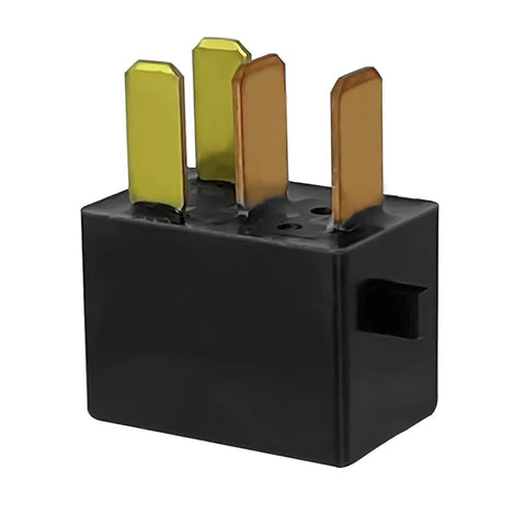 Close-up of 12V DC Automotive Relay Pack Set Of 2 For Honda Accord Civic CR V And Acura MDX From 2003 Through 2014 For AC Headlights Horns Fans And Accessories With Easy Plug And Play Installation with metal prongs