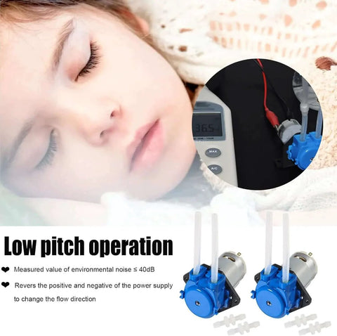 2PCS 12V DC Dosing Pump Peristaltic Dosing Head, low-flow operation demonstration with silent running, ideal for aquarium and lab