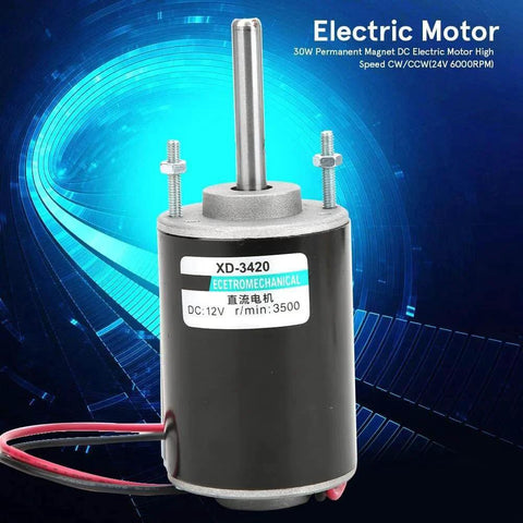 Front view of 30W CW/CCW Permanent Magnet DC Motor Reversible Electric Gear Motor for DIY Generator XD-3420 (12V 3000RPM)