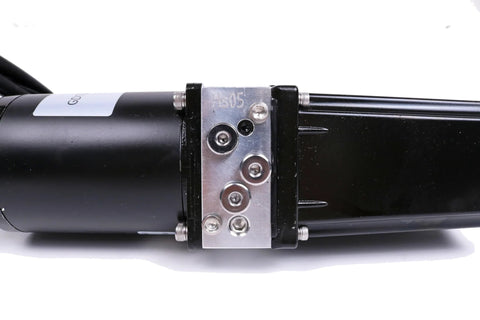 12V hydraulic electric linear actuator with mounting bracket, black body and silver mounting plate