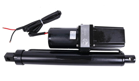 DC 12V hydraulic motor linear actuator, 12-inch stroke, black metal housing with wiring harness