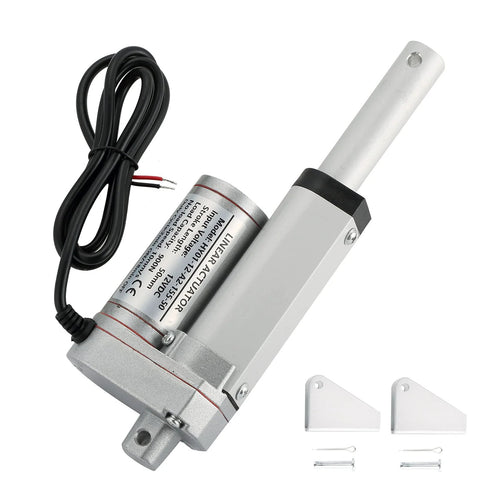 MAOPINER DC12V 2in stroke linear actuator with mounting bracket; silver housing, black wire, two brackets included