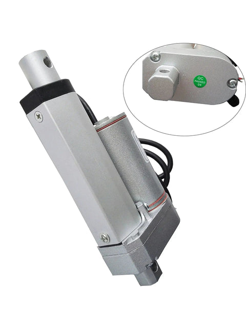 Heavy Duty 12V DC Linear Actuator With 2 Inch Stroke SOViK Beefy 750N Load, shown with mounting holes and limit switch detail