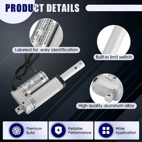 MAOPINER DC12V 2in stroke linear actuator with mounting bracket, aluminum alloy body, 900N max lift.