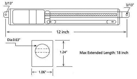 Diagram of Beefy 6 Inch Stroke Linear Actuator 12V DC With Built In Limit Switch and Mounting Brackets 55 Lbs