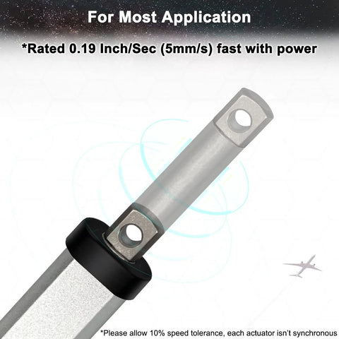 UYGALAXY 12V mini electric linear actuator with silver metal body, mounting bracket holes, extended rod