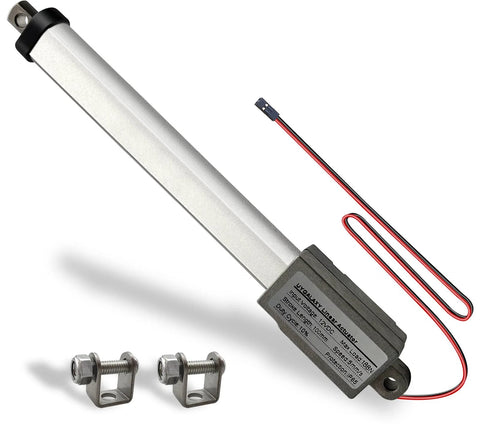 UYGALAXY 12V mini electric linear actuator with 4 inch stroke, silver aluminum body and two mounting brackets