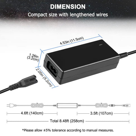 UYGALAXY 12V 5A power supply for linear actuator controller; black rectangular AC/DC adapter with side output port and long cable.
