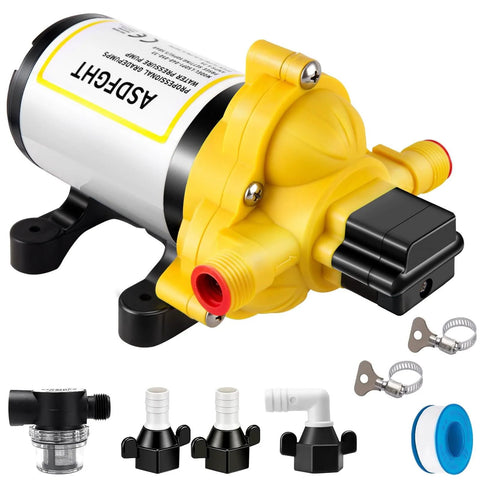 33-Series Professional Grade Water Pump - 12V DC Diaphragm Pump, 4.0GPM, 50PSI, Self-Priming, Thermal Overload, CE Certified with accessories