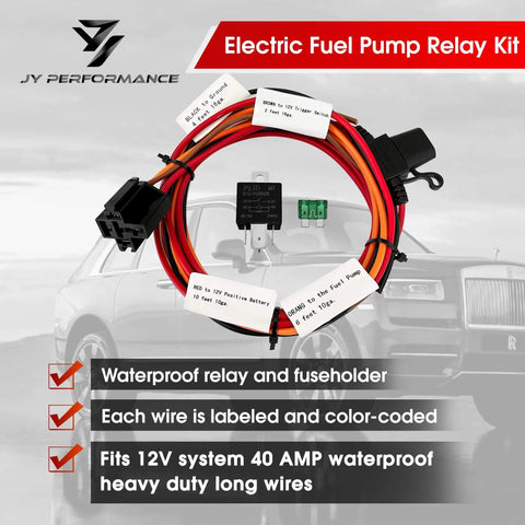 12V Electric Fuel Pump Relay Kit 40 Amp Waterproof Heavy Duty With Long Wires For Cars And Trucks Easy Install Reliable Power Upgrade