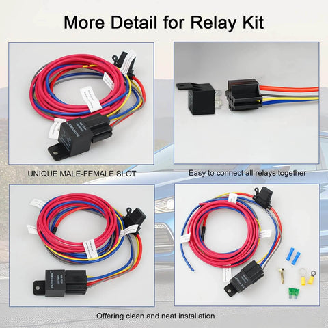 Heavy Duty 12V Fuel Pump Relay Kit with 60 Amp Waterproof Relay, Bypass Switch, Long Wiring Harness, Universal Fit, Plug and Play