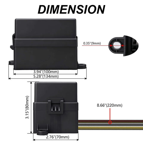 12V Prewired Fuse Relay Box Kit With Four 40A Relays And Six ATC ATO Blade Fuses dimension diagram for cars and marine use