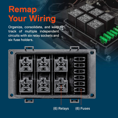 12V Auto Waterproof Fuse And Relay Box Kit With 6 Bosch Style 5 Pin Relays, 6 ATC ATO Fusible Holders