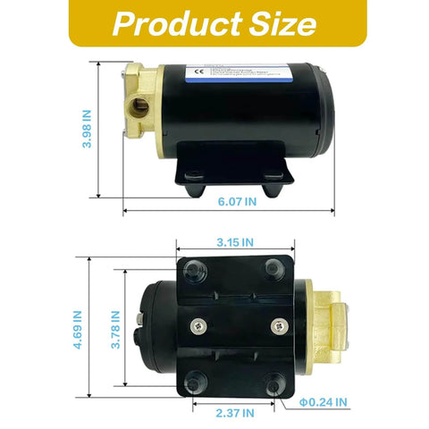 Dimensions of 12V Gear Pump-3.2 GPM Self-Priming Impeller Oil Transfer for Machinery Fuel, Viscous Liquids, Diesel Engine Scavenge Extractor Pump