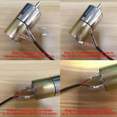 Steps to connect wires to 12V DC Geared Motor With 37mm Diameter Gearbox And Mounting Bracket, 600 RPM No Load Speed, 535 RPM Load Speed