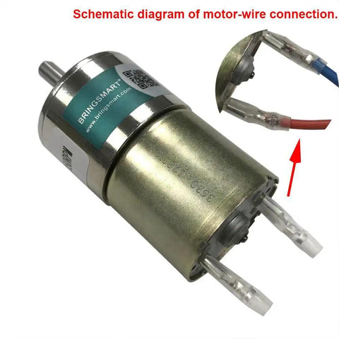 12V DC Geared Motor With 37mm Diameter Gearbox And Mounting Bracket, 600 RPM No Load Speed, wiring schematic shown
