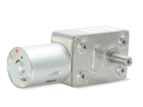 12V 10RPM High Torque DC Motor, Mini JGY 370 Motor Worm Gear, side view with metal housing and shaft.