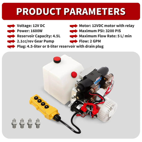 12V DC 4.5Liter Reservoir Hydraulic Power Pump Double Acting 4 Way Unit with remote control for dump trailer car lifting