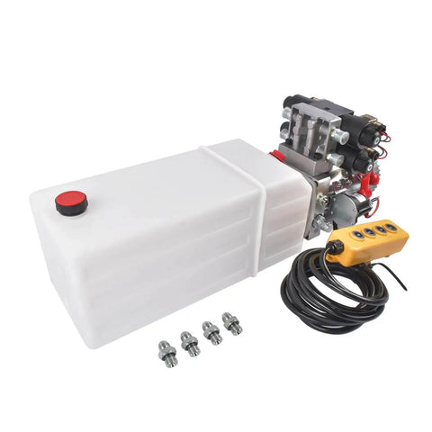 Beefy 12V DC Hydraulic Power Unit with 8 Quart Tank, Double Acting Pump and Double Solenoid Valves, 200 Bar Hydraulic Power Pack for Car Lifts