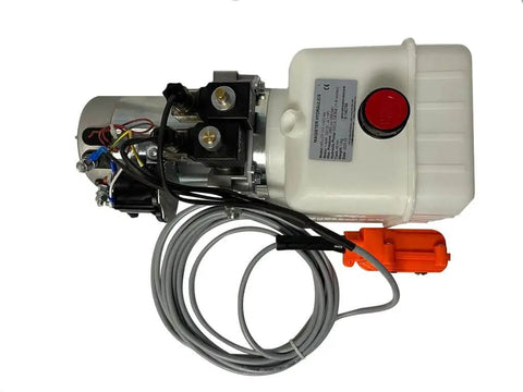 12 Volt DC Double Acting Hydraulic Pump For Dump Trailers With Solenoid Power Unit And 8 Quart Plastic Tank 2100 PSI 1.25 GPM SAE6 Ports Remote Controller Included