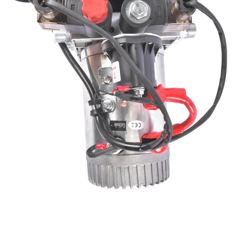Close-up of 3200 PSI Hydraulic Power Unit, 12V DC Double Acting Hydraulic Pump wires and connections