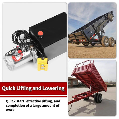 12V DC Hydraulic Power Device 10 Quart Single Acting Hydraulic Dump Trailer Pump for Lifting and Lowering Dump Trailer Trucks