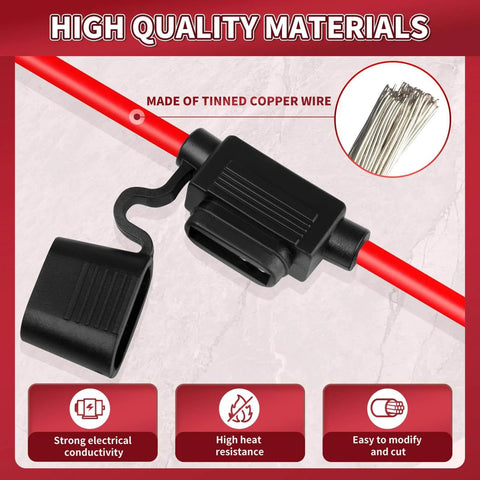 12V Inline Fuse Holder Kit 8 AWG Waterproof Blade Fuse Holder 11.8 Inch In Line Fuse Holders 2 Pack With 80A Maxi Car Fuses