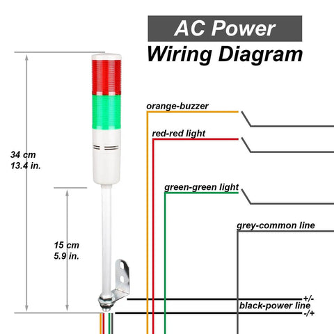 12V LED Tower Stack Light With Sound, Industrial Warning Signal Lights Andon Light for Facility Safety, AC power wiring diagram