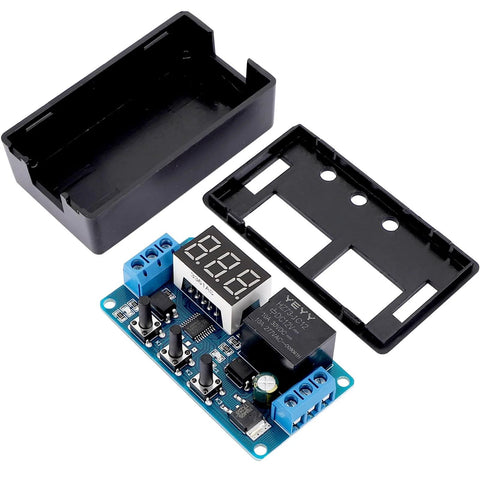 12V Timer Relay With LED Display, Four-Mode Time Delay Switch For Auto Use, On Off Delay Timer From 0.1 Seconds To 999 Minutes, Trigger By Power, Button, PNP Sensor Or PLC; product components with case