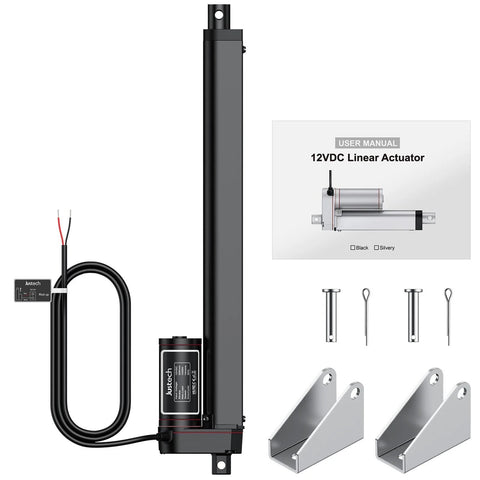 Justech 12V heavy-duty linear actuator, 1000N, 300mm stroke, black metal body with mounting brackets