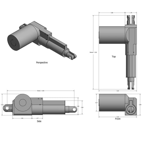 Heavy Duty 12V Linear Rod Actuator 400 Lb Lift 12 Inch With Built In Limit Switches IP43 Water Resistant shown in technical drawing