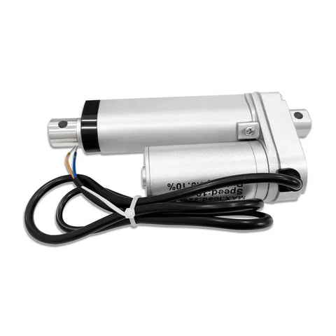 Aflle Racing 12V electric linear actuator, 50mm stroke, silver aluminum body with black wiring