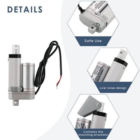 MYFULLY electric stroke linear actuator with mounting bracket, 12V DC, silver metal housing and wiring