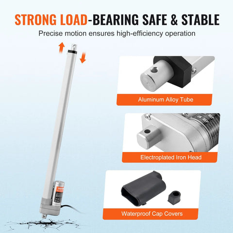 VEVOR 12V 20in waterproof IP65 linear actuator with mounting bracket; aluminum alloy tube and electroplated iron head