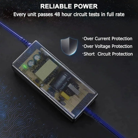 Power adapter of Plug And Play 12V Linear Actuator Controller Kit with 2 Wireless Remotes for reliable circuit protection usage.